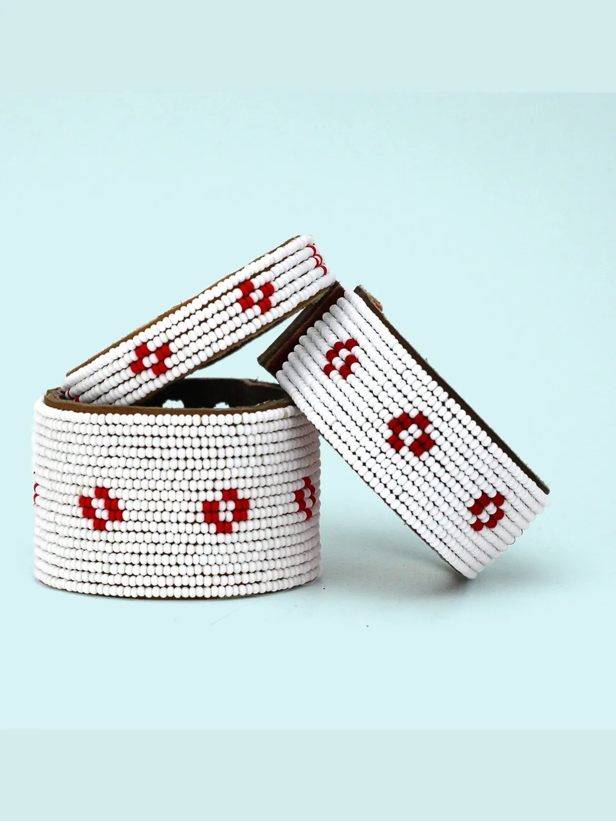 Diamond Red Beaded Leather Cuff
