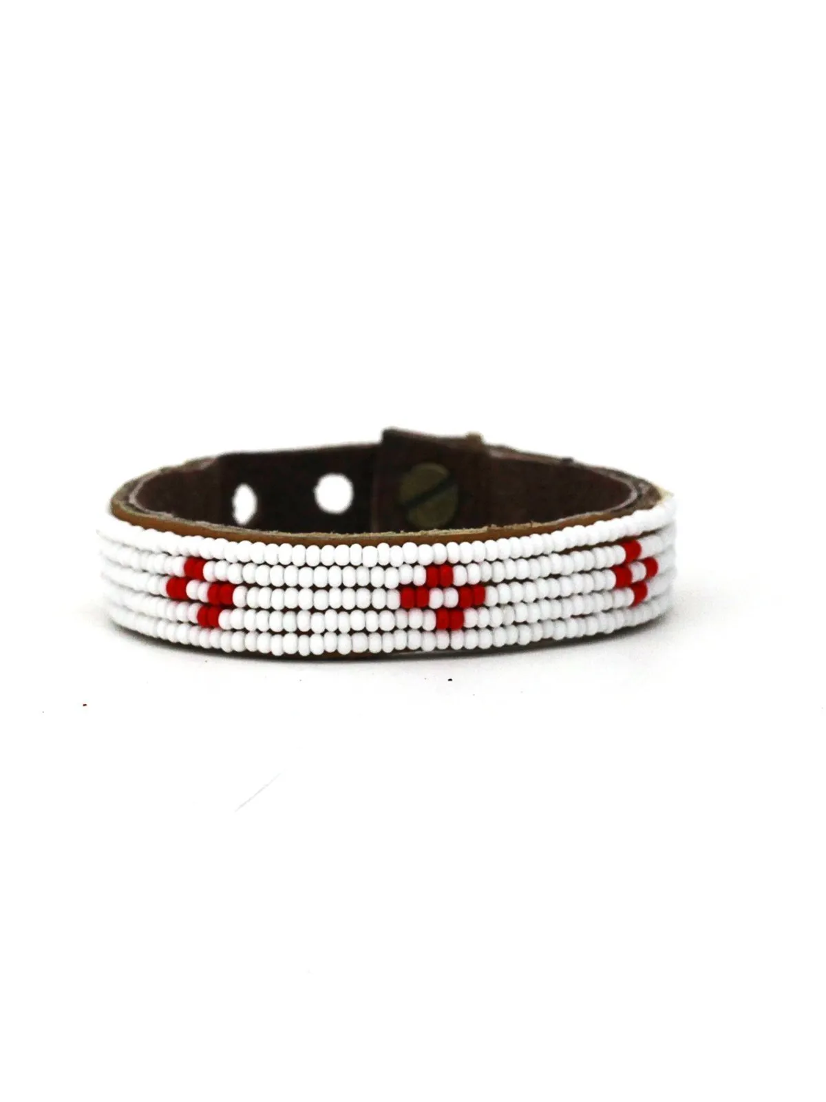 Diamond Red Beaded Leather Cuff