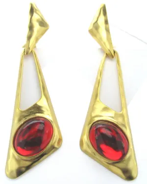 Earrings Matt Gold Red Stone