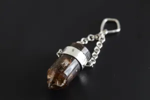 Earthen Bullet Brown Tourmaline - Sterling Silver Crystal Pendant - Hammered Textured & High Polish Finish - NO/01