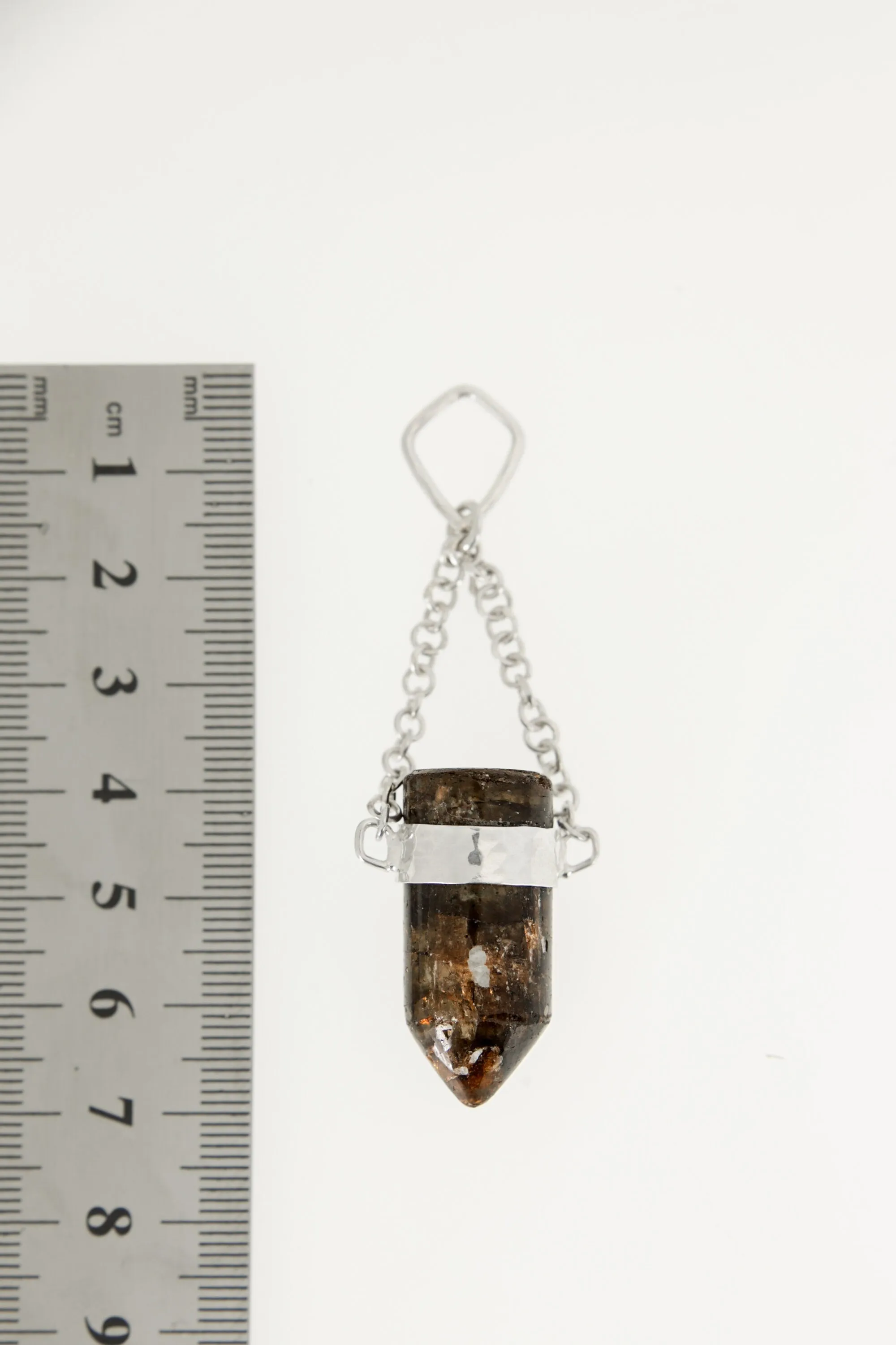 Earthen Bullet Brown Tourmaline - Sterling Silver Crystal Pendant - Hammered Textured & High Polish Finish - NO/01