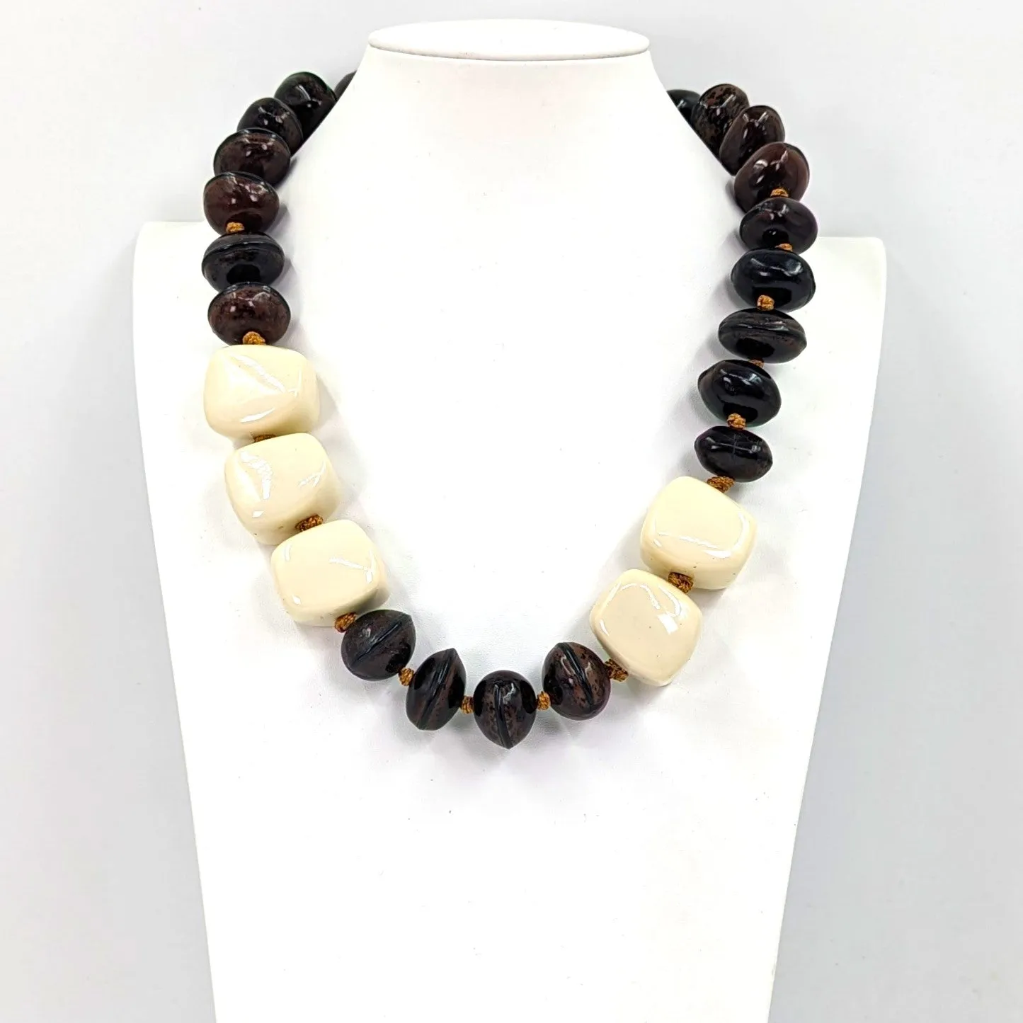Earthy seed necklace with mustard resin accents