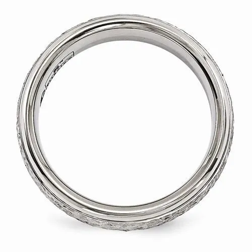 Edward Mirell Titanium Brushed & Polished Hammered Ring - 7mm