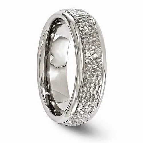 Edward Mirell Titanium Brushed & Polished Hammered Ring - 7mm