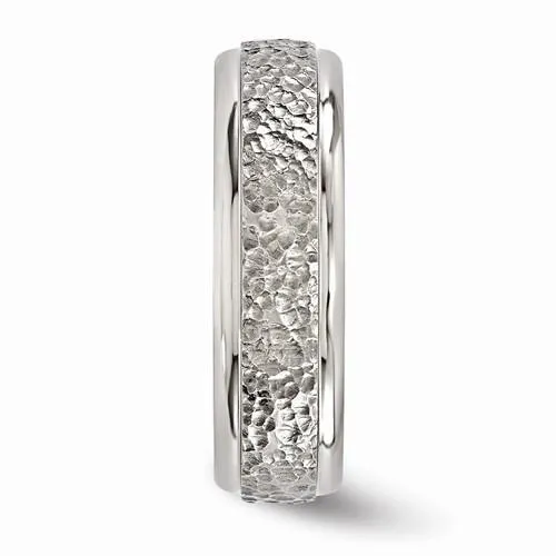Edward Mirell Titanium Brushed & Polished Hammered Ring - 7mm