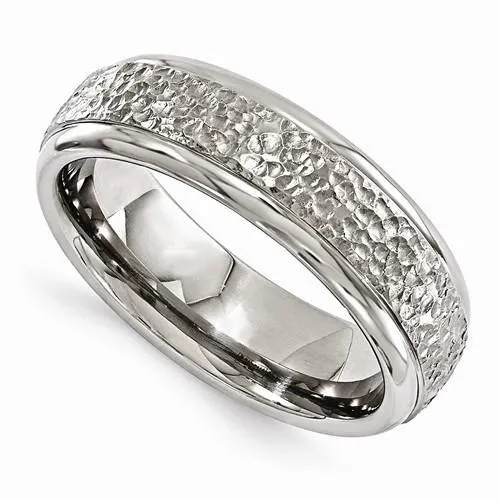 Edward Mirell Titanium Brushed & Polished Hammered Ring - 7mm