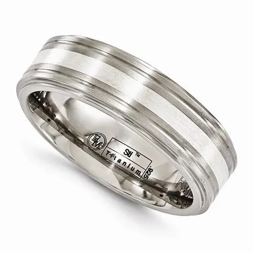 Edward Mirell Titanium Brushed & Polished w/ Sterling Silver Band - 7mm
