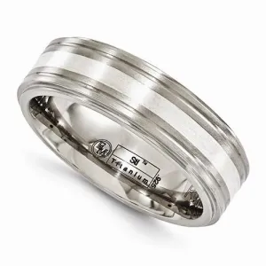 Edward Mirell Titanium Brushed & Polished w/ Sterling Silver Band - 7mm