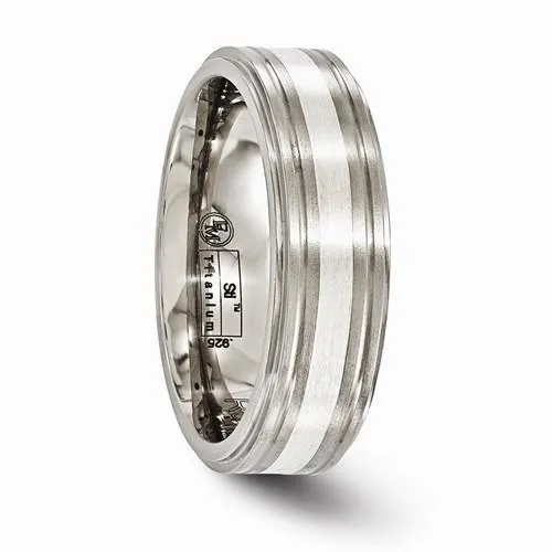 Edward Mirell Titanium Brushed & Polished w/ Sterling Silver Band - 7mm
