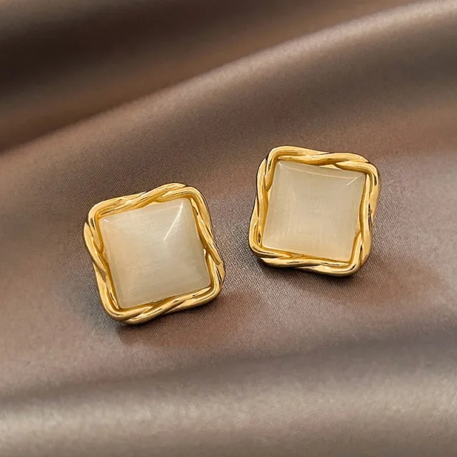 Elegant and Exquisite Opal Petal Circle Stud Earrings