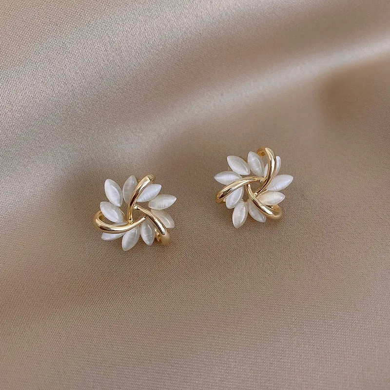 Elegant and Exquisite Opal Petal Circle Stud Earrings