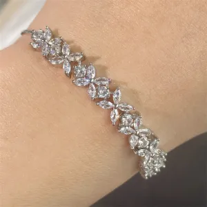 Elegant Shiny Crystal Flowers Sliver Color Adjustable Charm Bracelets for Women Fashion Zircon Jewelry Accessory