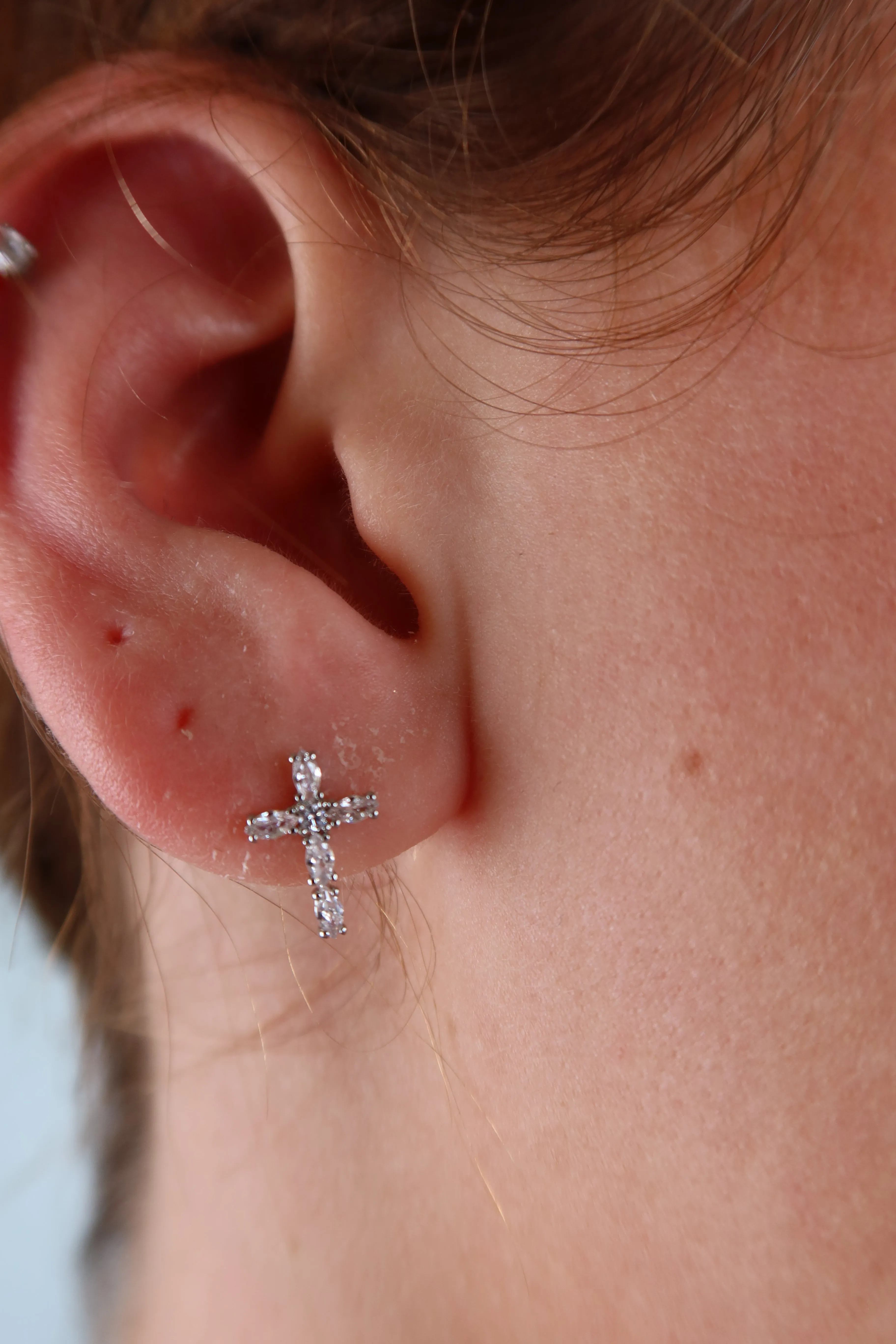 Embrace Your Faith Silver Diamond Cross Earrings