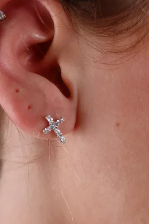 Embrace Your Faith Silver Diamond Cross Earrings