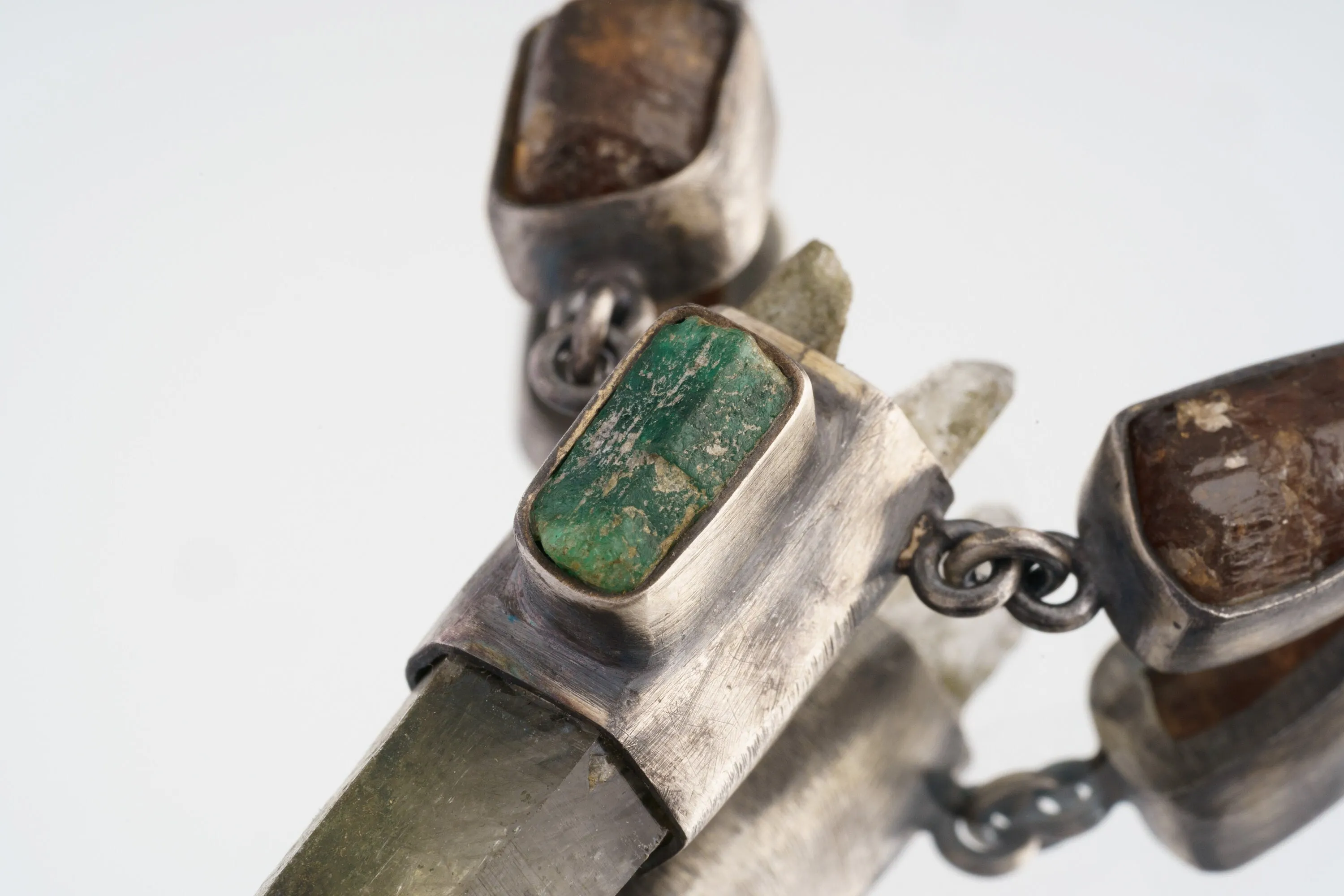 Emerald Matrix - Optical Clear Himalayan Inclusion Quartz with Australian Emerald and Dravite Tourmaline in Oxidized Sterling Silver Pendant