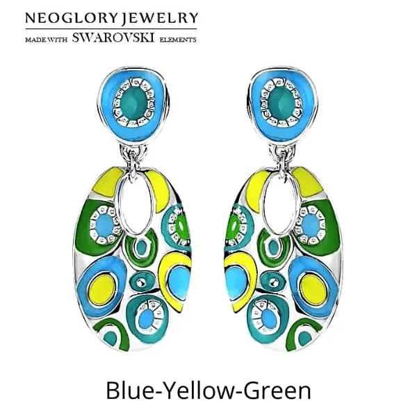 Ethnic Bohemian Oval Enamel Dangle Earrings