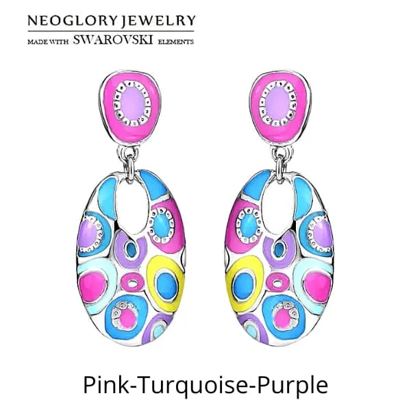 Ethnic Bohemian Oval Enamel Dangle Earrings