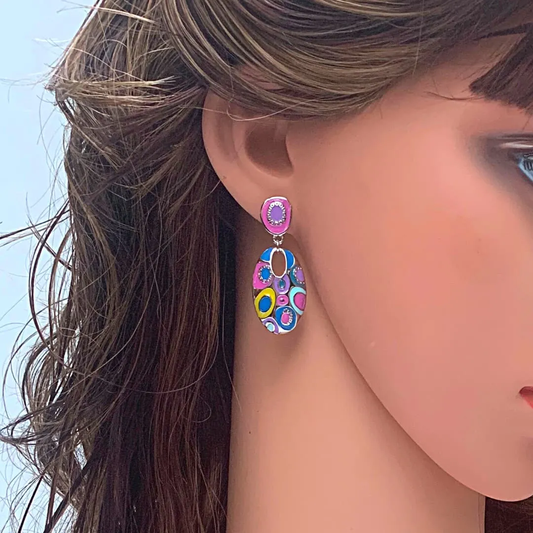 Ethnic Bohemian Oval Enamel Dangle Earrings