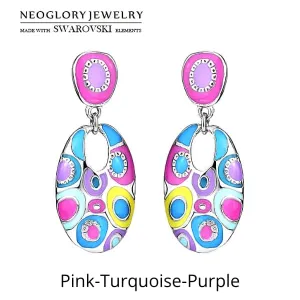 Ethnic Bohemian Oval Enamel Dangle Earrings