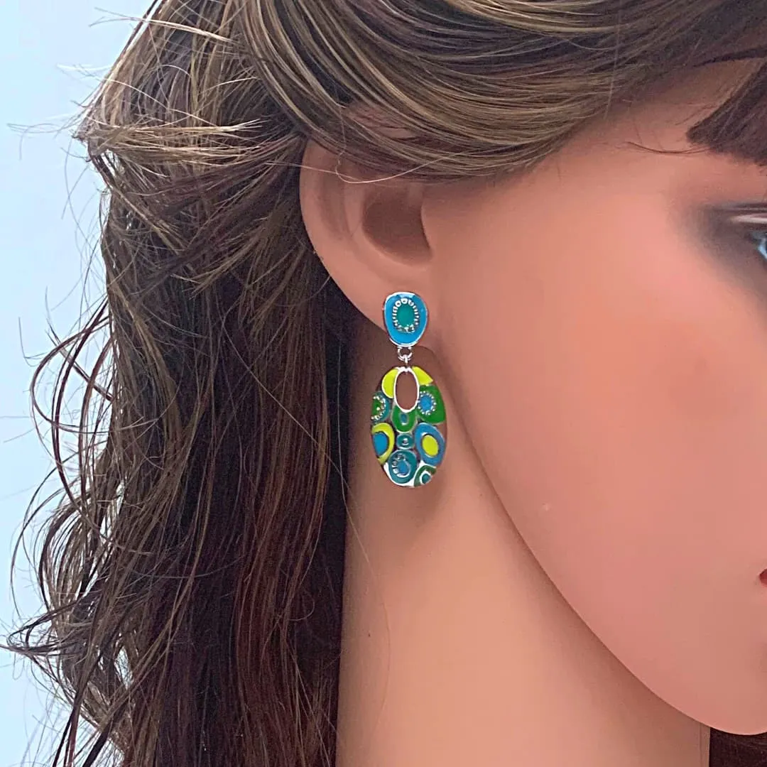 Ethnic Bohemian Oval Enamel Dangle Earrings