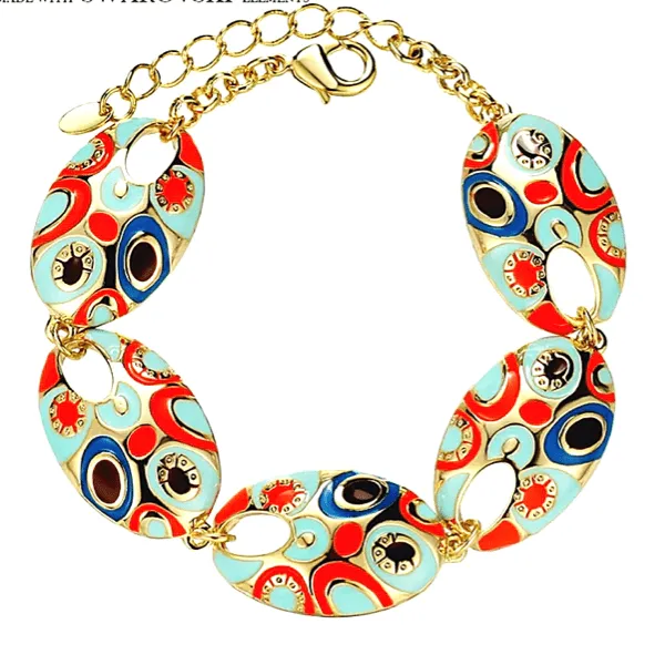 Ethnic Bohemian Oval Enamel Dangle Earrings