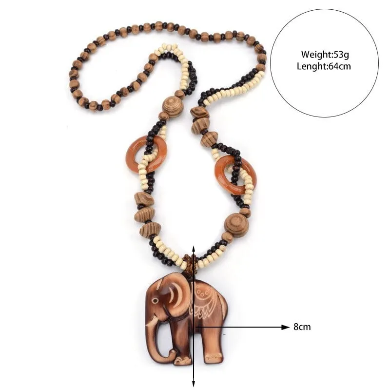 Ethnic Elephant Wooden Beads Necklace