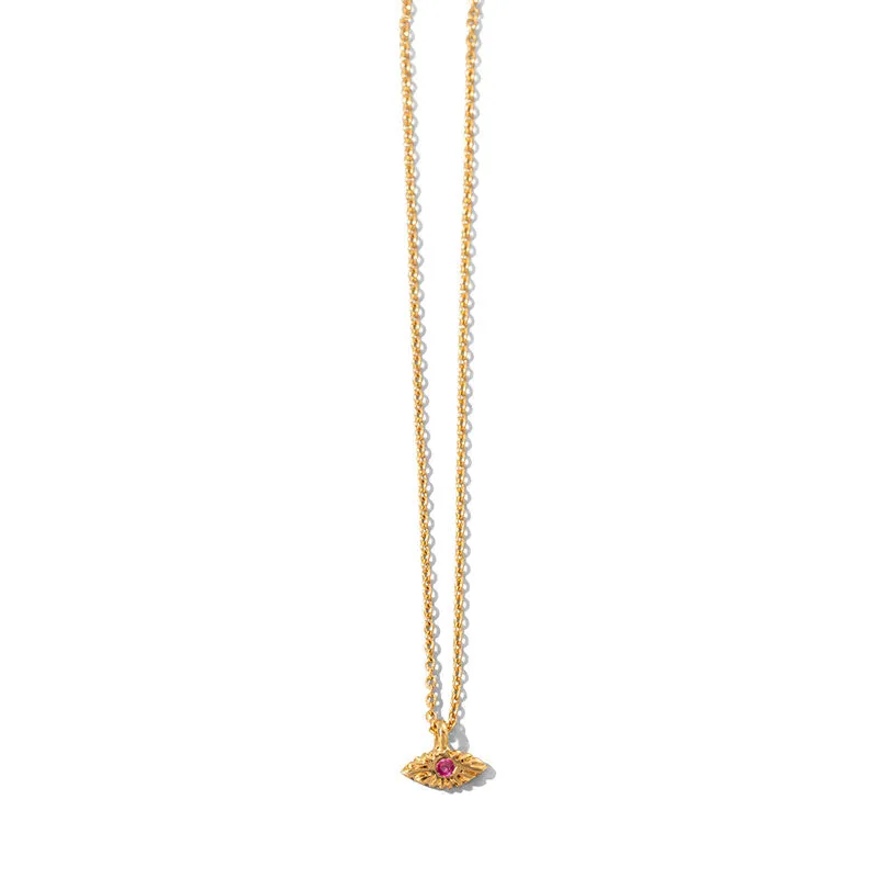 Evil Eye Necklace, Ruby, 9kt Yellow Gold