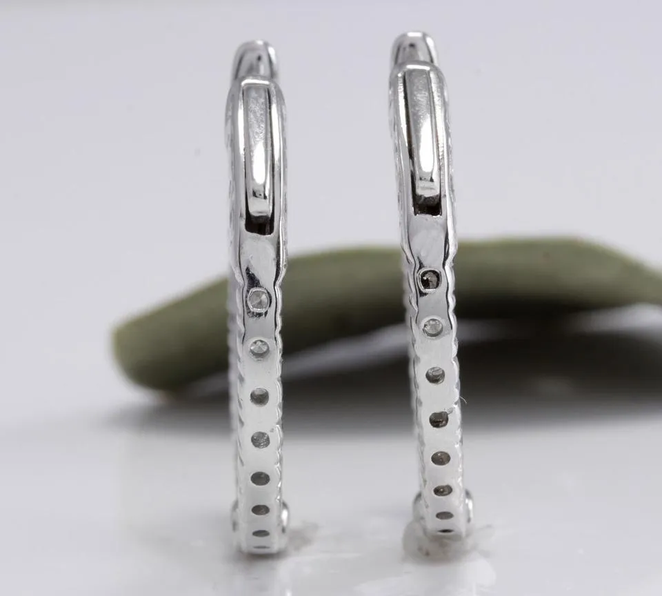 Exquisite 1.15 Carats Natural Diamond 14K Solid White Gold Hoop Earrings