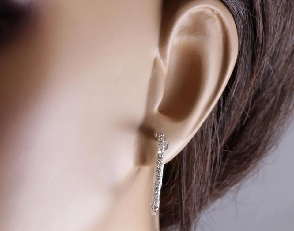 Exquisite 1.15 Carats Natural Diamond 14K Solid White Gold Hoop Earrings