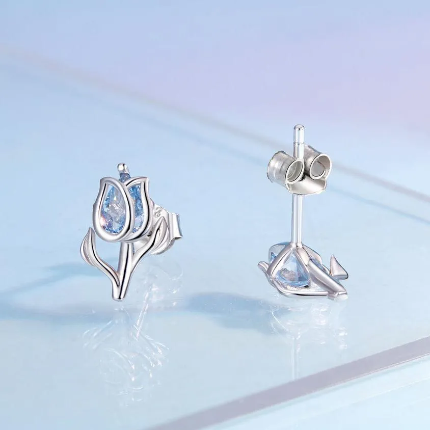 Exquisite Blue Spinel Tulip Stud Earrings