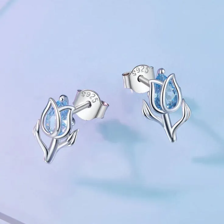 Exquisite Blue Spinel Tulip Stud Earrings