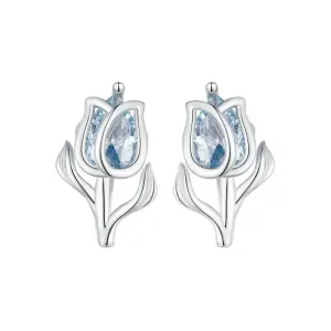 Exquisite Blue Spinel Tulip Stud Earrings