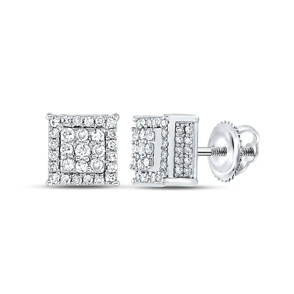 Exquisite Brilliance: 10kt White Gold Womens Round Diamond Square Earrings