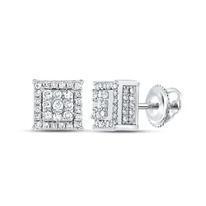 Exquisite Brilliance: 10kt White Gold Womens Round Diamond Square Earrings