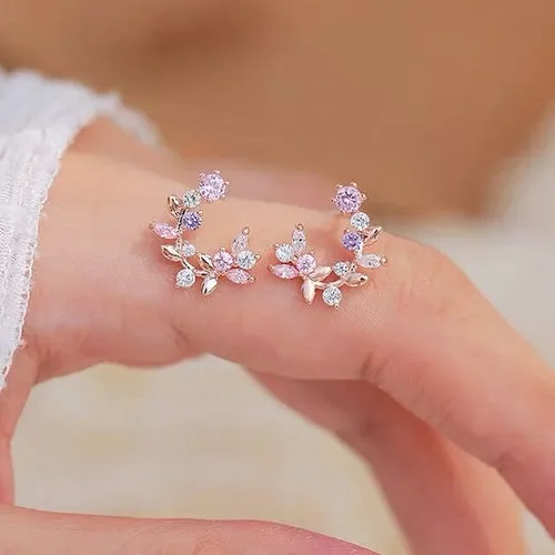 Exquisite Flower Butterfly Earrings Women Shining CZ Zircon Stud