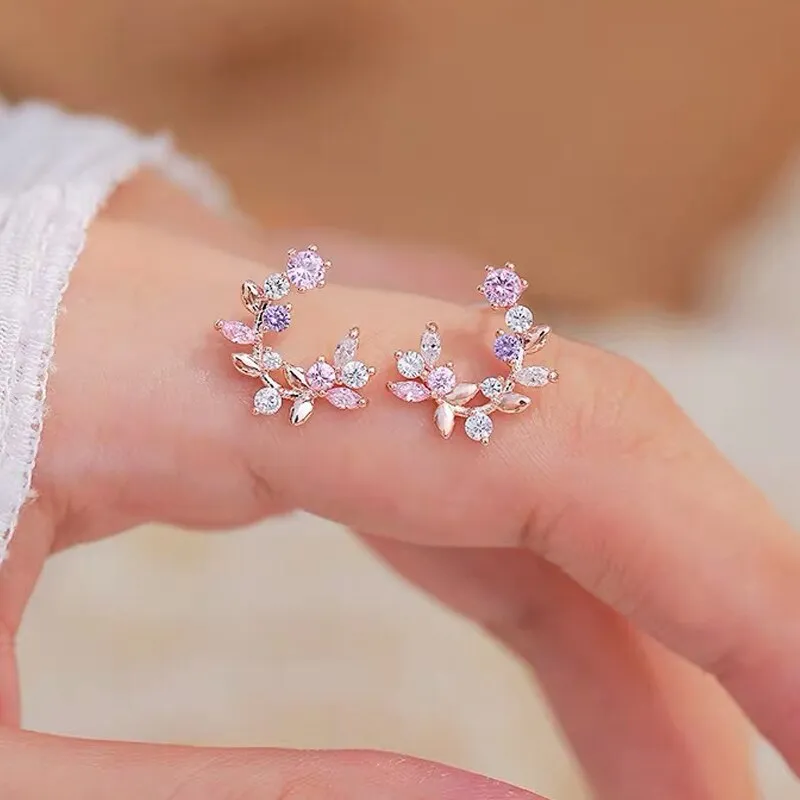 Exquisite Flower Butterfly Earrings Women Shining CZ Zircon Stud