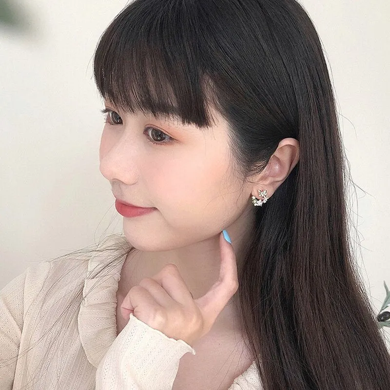 Exquisite Flower Butterfly Earrings Women Shining CZ Zircon Stud