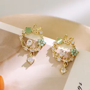 Exquisite Flower Butterfly Earrings Women Shining CZ Zircon Stud
