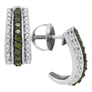 Exquisite Green Diamond Half J Hoop Earrings in 10kt White Gold
