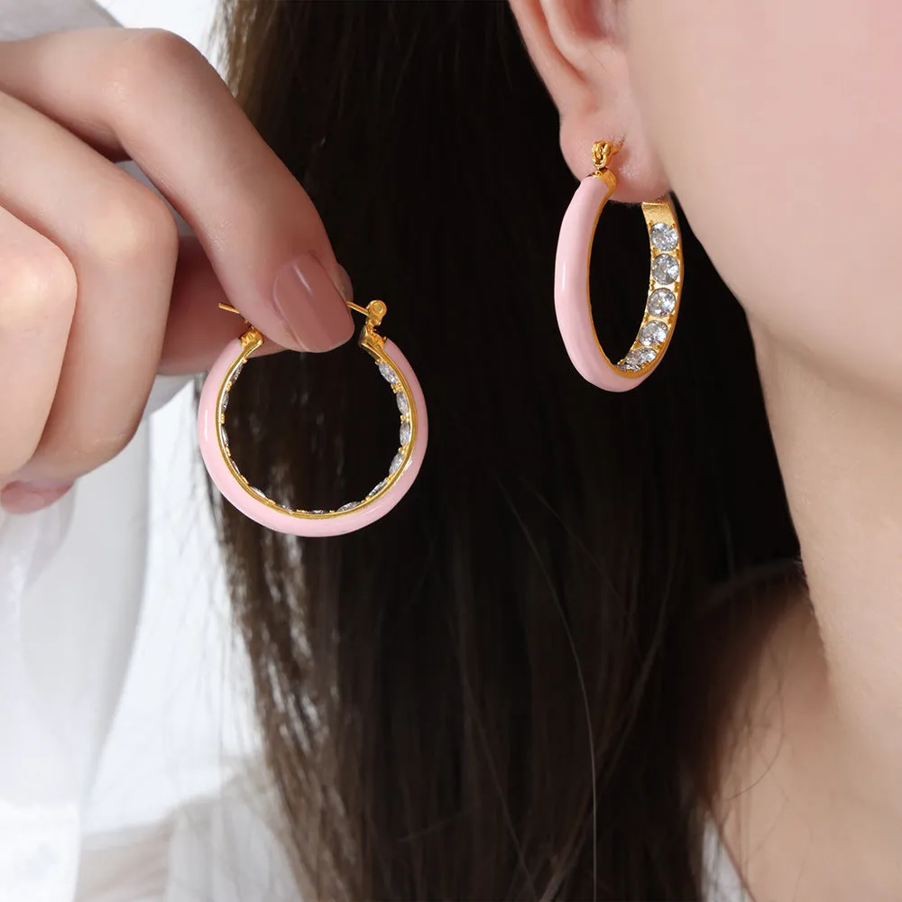 Exquisite High-End Retro Enamel and Zircon Earrings for Women