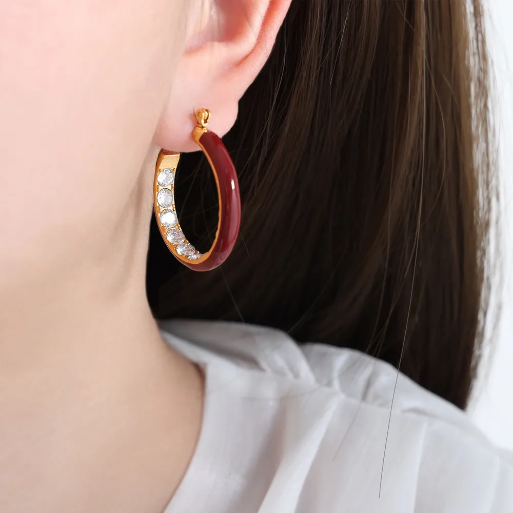 Exquisite High-End Retro Enamel and Zircon Earrings for Women