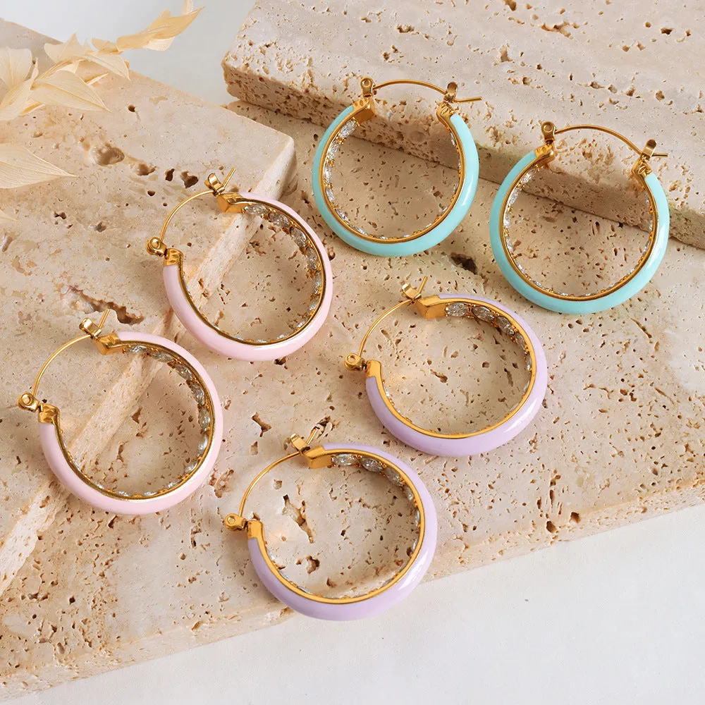 Exquisite High-End Retro Enamel and Zircon Earrings for Women