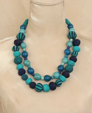 Fair Trade Acai Beads and Iraca Hand-woven Sea Tones Necklace, Colombia
