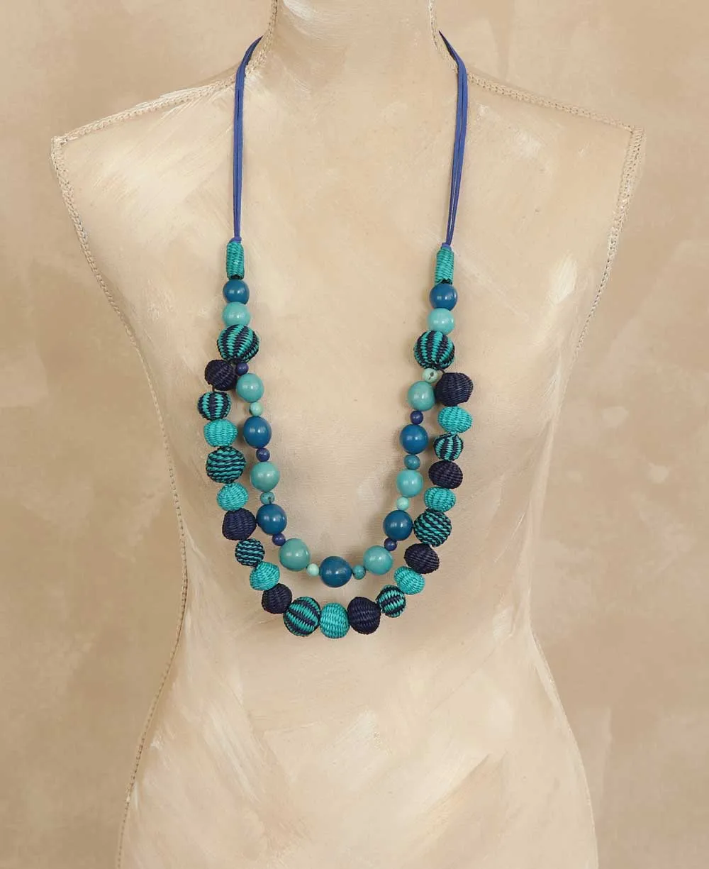 Fair Trade Acai Beads and Iraca Hand-woven Sea Tones Necklace, Colombia