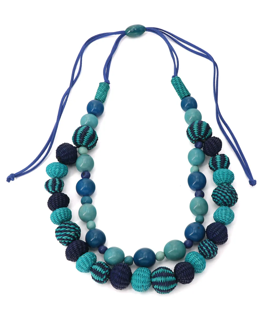 Fair Trade Acai Beads and Iraca Hand-woven Sea Tones Necklace, Colombia
