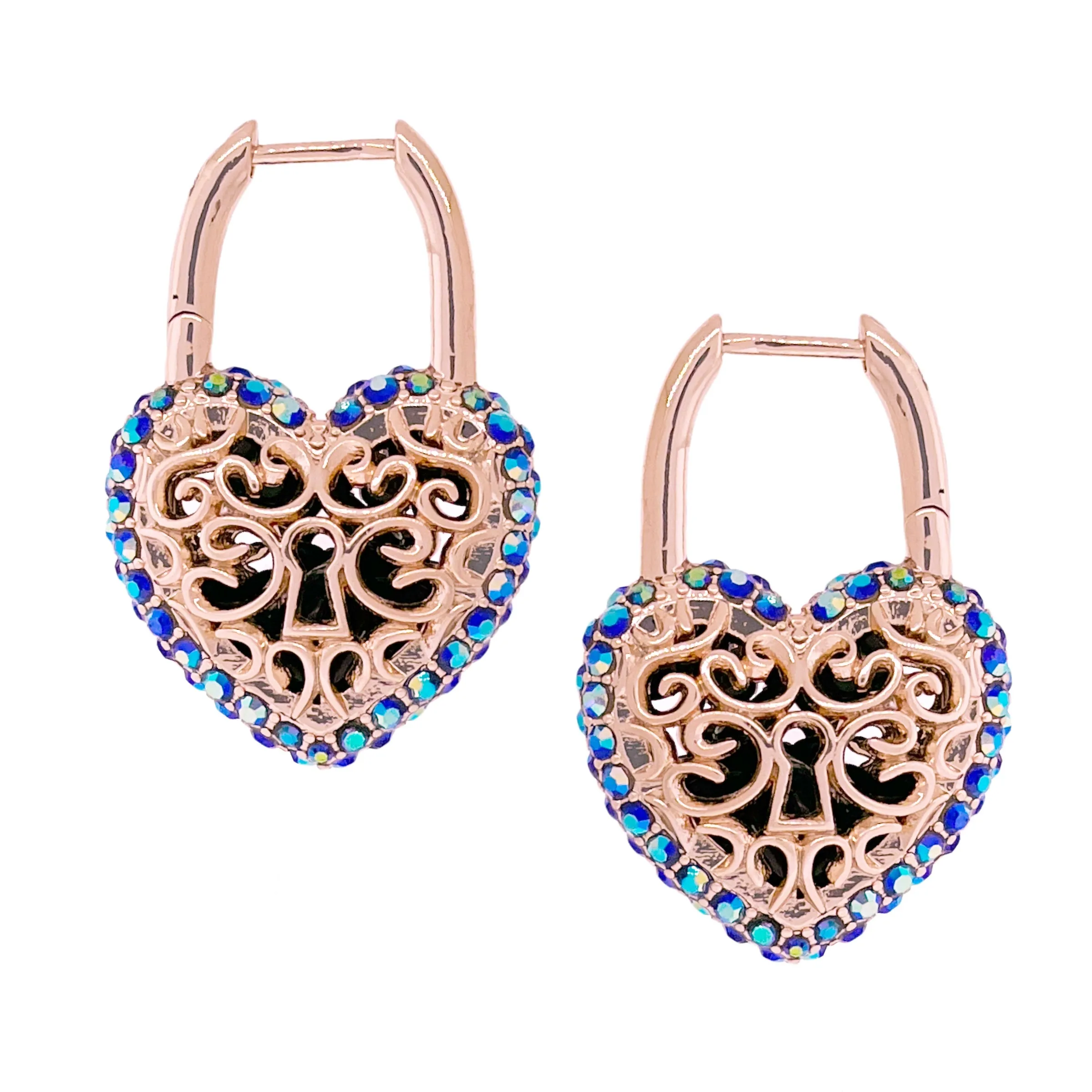 Filled With Love Valentines Sparkling Jet AB Earrings by Ritzy Couture DeLuxe-Rose Gold Plating