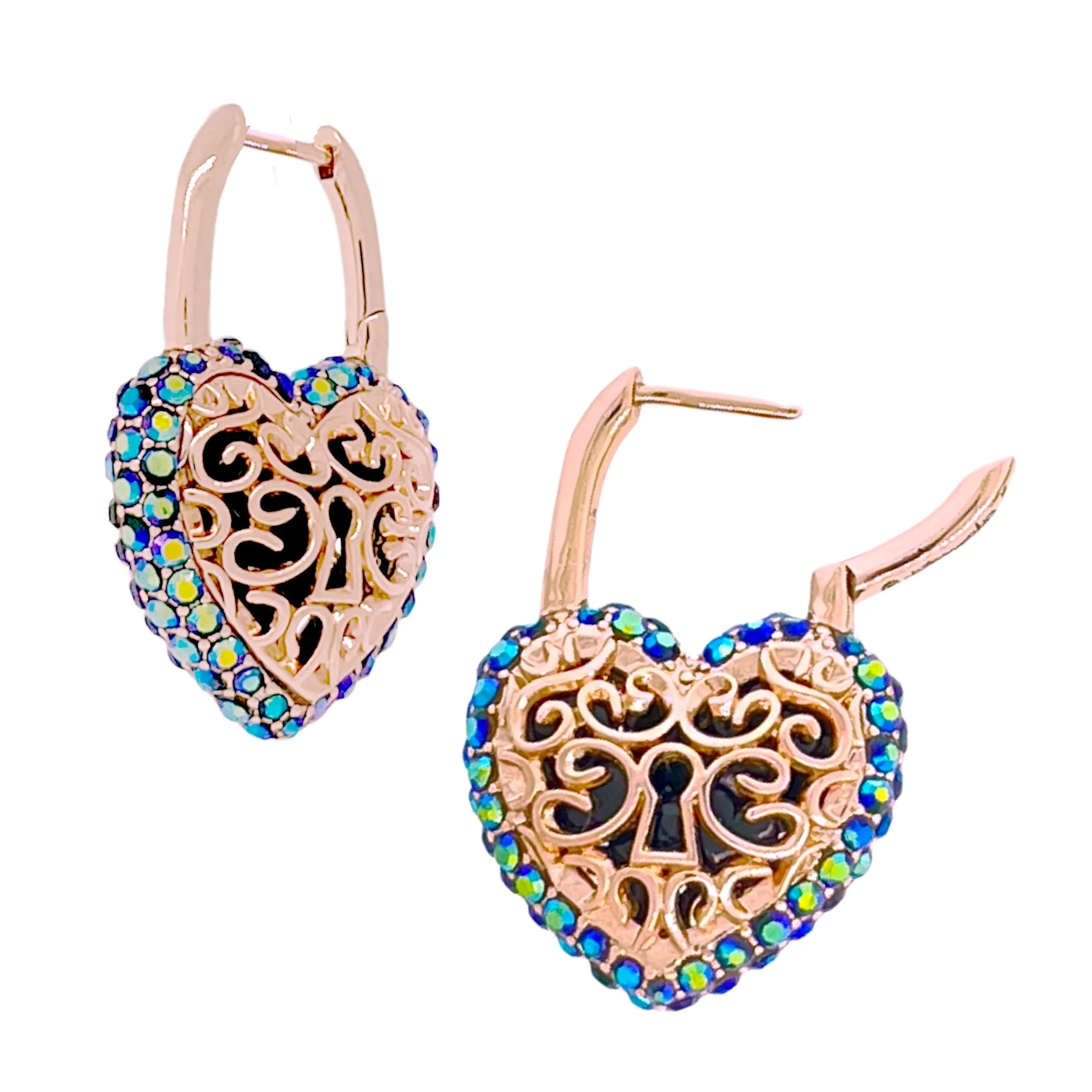 Filled With Love Valentines Sparkling Jet AB Earrings by Ritzy Couture DeLuxe-Rose Gold Plating