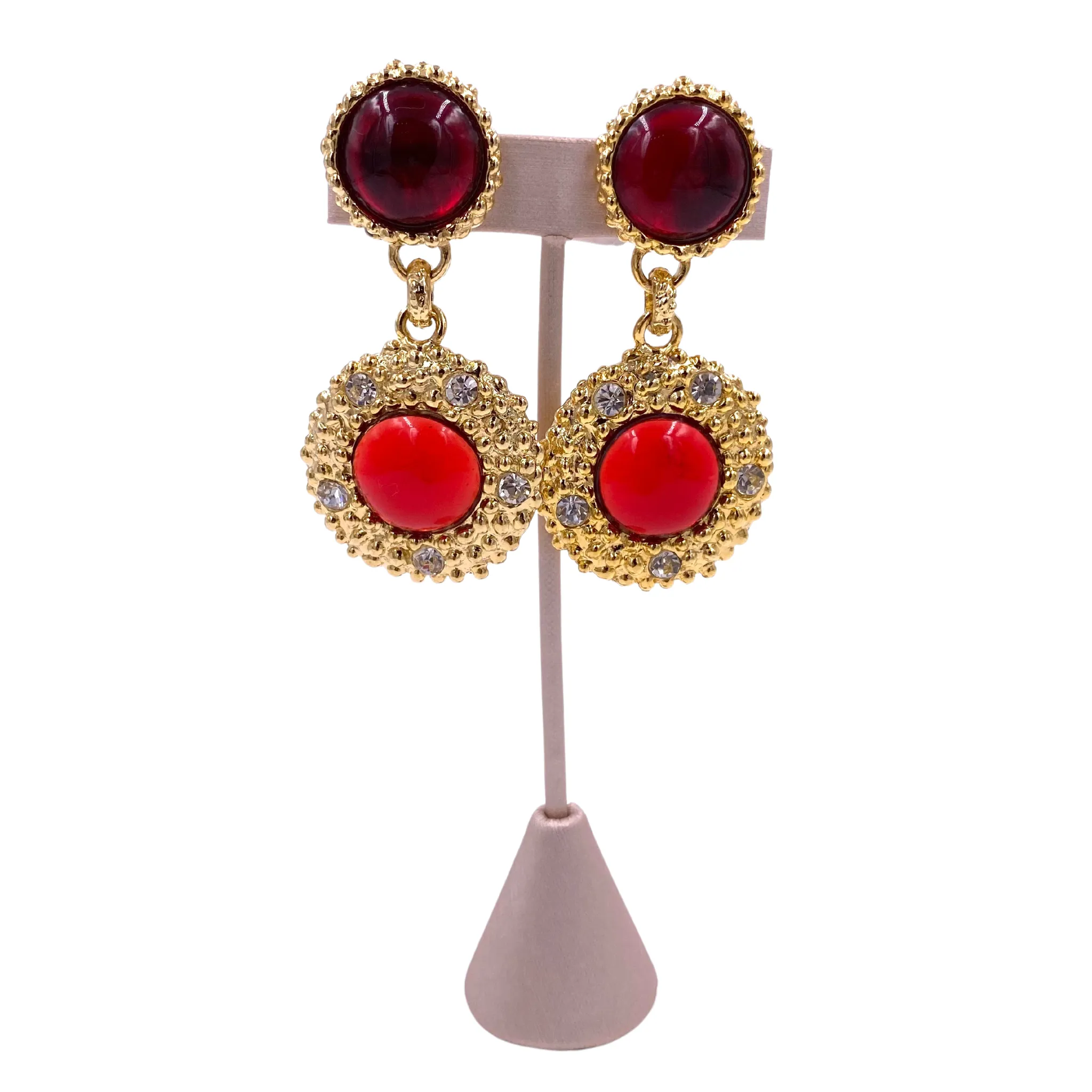French Red Stone Drop Earrings with Crystals