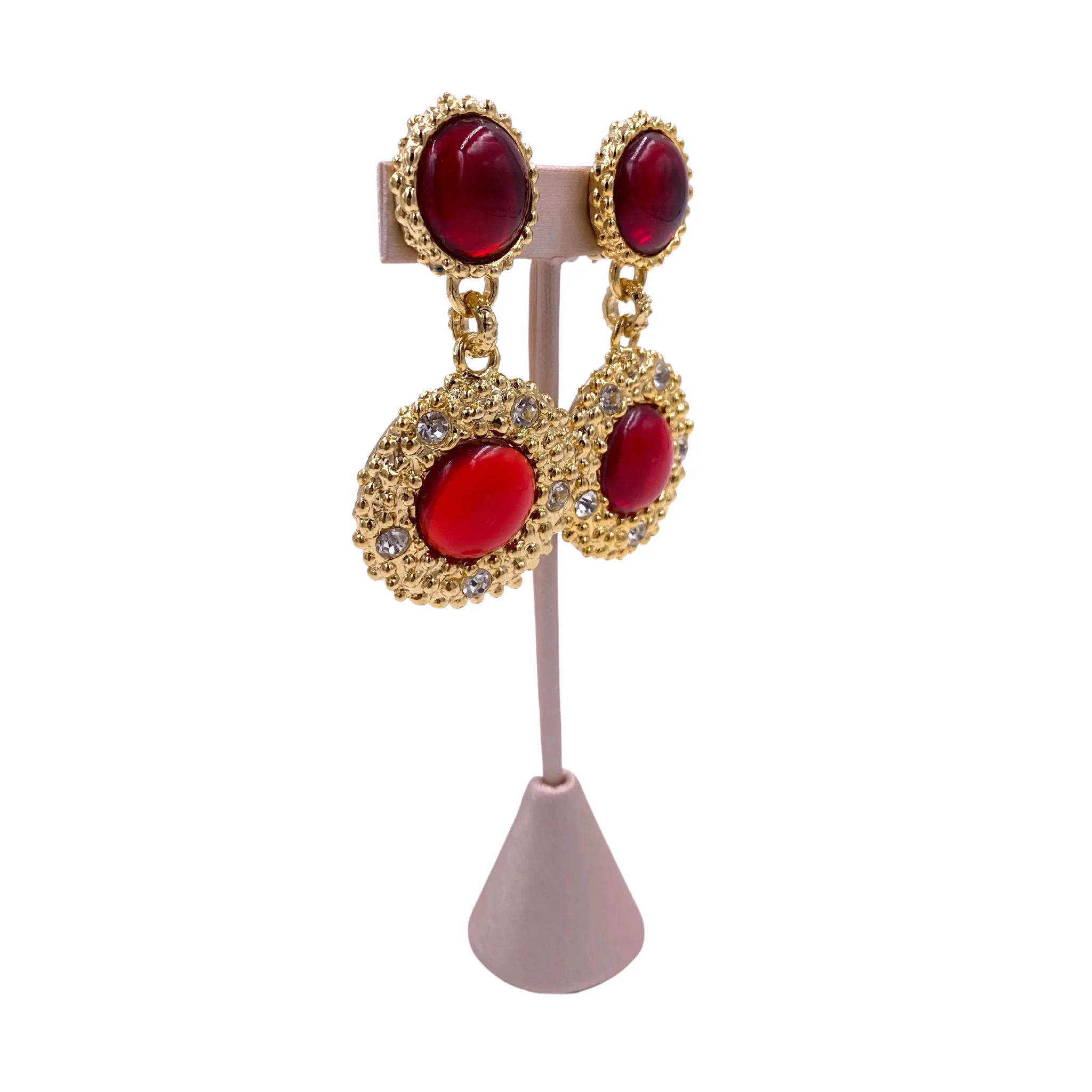 French Red Stone Drop Earrings with Crystals