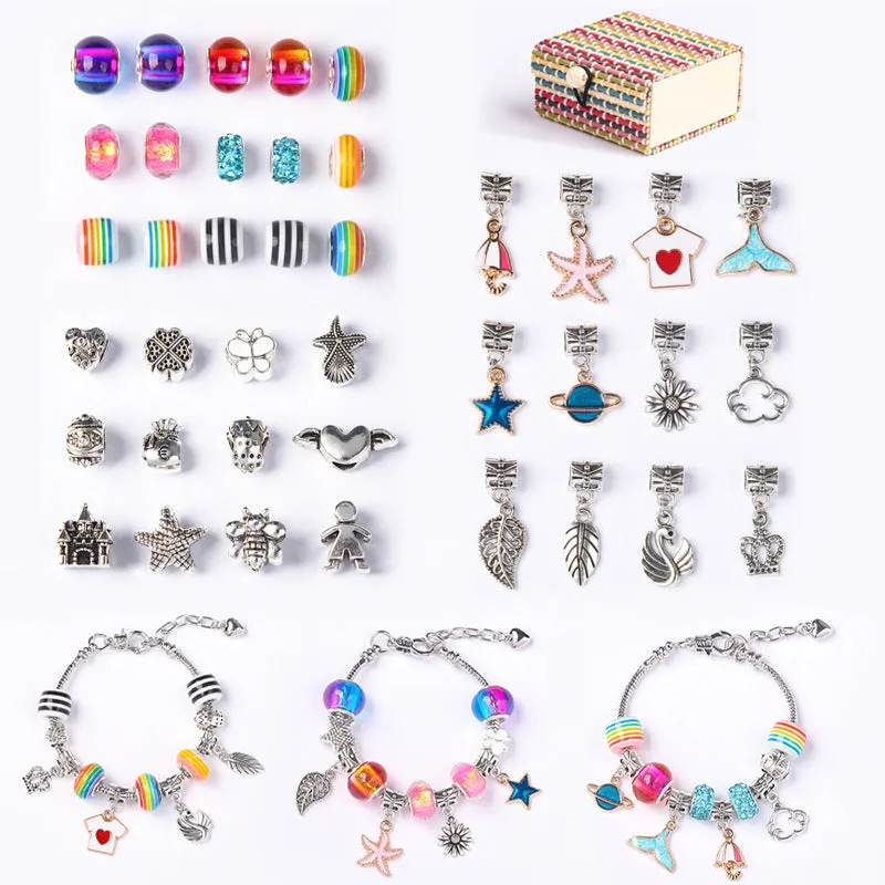 Funny Christmas Gifts for Girls Colorful Cartoon Crystal Bracelet DIY Bamboo Box Set